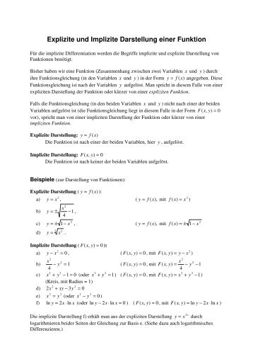 Explizite und Implizite Darstellung einer Funktion