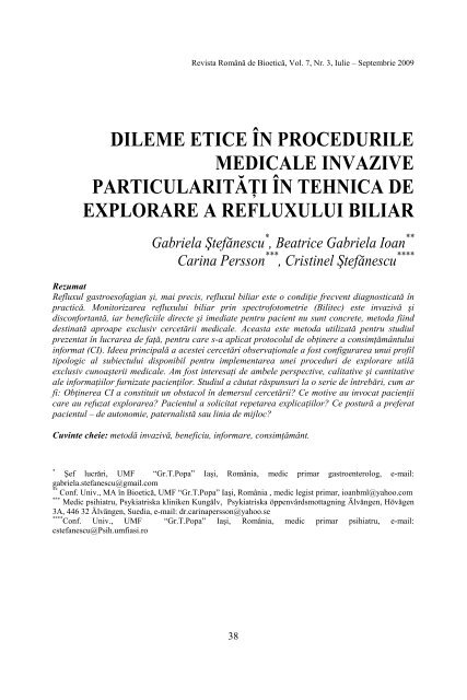 DILEME ETICE ÎN PROCEDURILE MEDICALE INVAZIVE - Bioetica