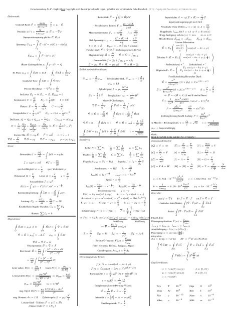 Formelsammlung Ex-II - Explizit kein Copyright, weil das wär ja voll ...