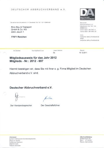 DEUTSCHER ABBRUCHVERBAND E.V. Mitgliedsausweis für das ...