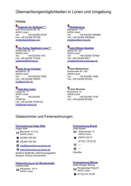 Ubernachtungsmoglichkeiten In Lunen Und Umgebung