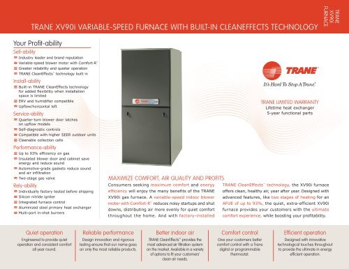 Trane XV90i Variable Speed - Two Stage Furnace