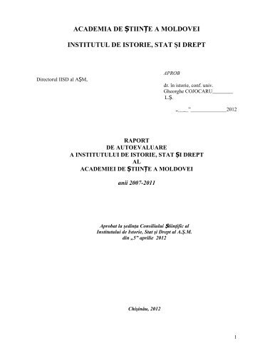academia de științe a moldovei institutul de istorie, stat şi drept