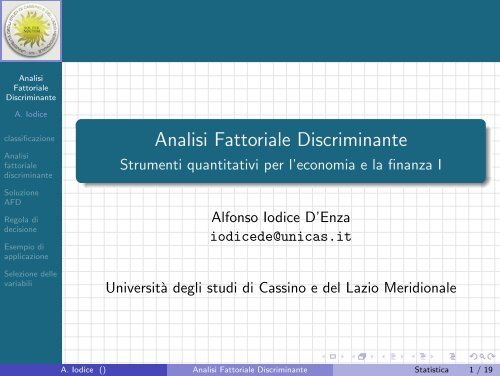 Analisi Fattoriale Discriminante - Strumenti ... - Docente.unicas.it