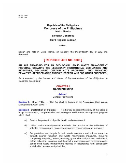 RA 9003 Environmental Management Bureau