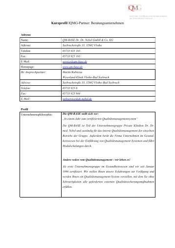Kurzprofil - IQMG Institut für Qualitätsmanagement im ...