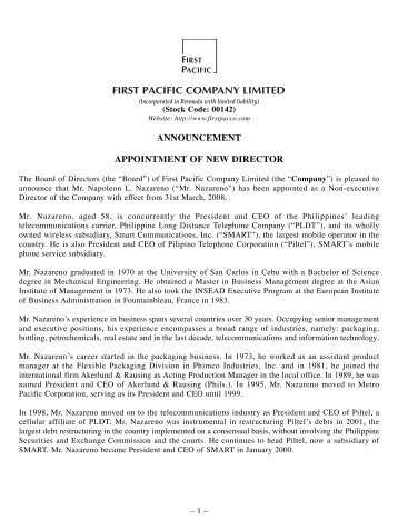 announcement appointment of new director - First Pacific Company ...