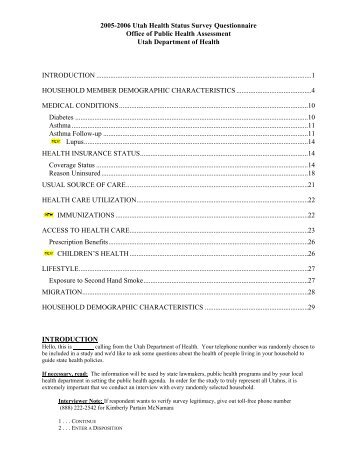 2005-2006 Utah Health Status Survey Questionnaire - Shadac