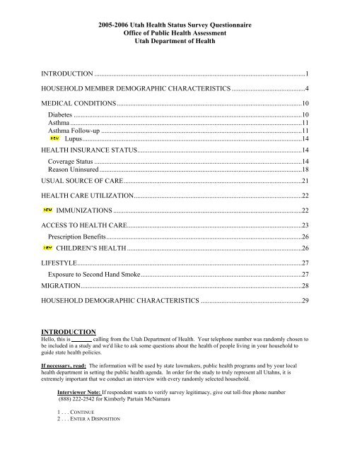 2005-2006 Utah Health Status Survey Questionnaire - Shadac