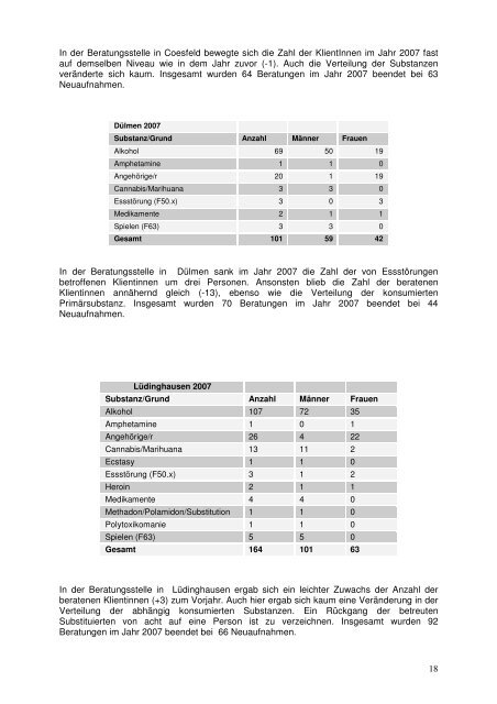 Bericht 2007 Caritas Suchtberatungsstellen - Sucht und Prävention ...