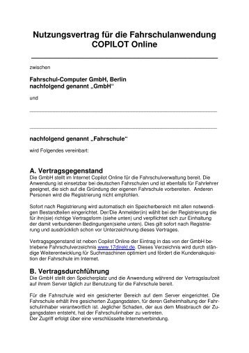 Nutzungsvertrag für die Fahrschulanwendung COPILOT ... - Sie hier.