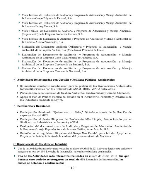 Informe Trimestral Abril, Mayo, Junio 2011 - Ministerio de Comercio ...