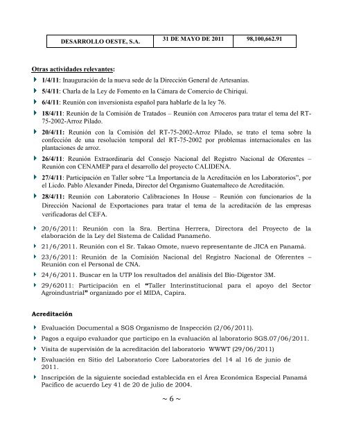 Informe Trimestral Abril, Mayo, Junio 2011 - Ministerio de Comercio ...