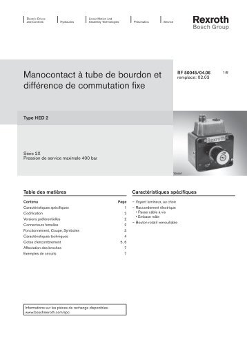 Manocontact Ã  tube de bourdon et diffÃ©rence de ... - Bosch Rexroth