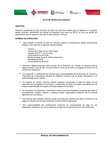 MANUAL DE PROCEDIMIENTOS ALTA DE VEHÃCULOS USADOS ...