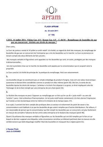 CJUE, 14 juillet 2011, Viking Gas A/S / Kosan Gas A/S Ã¢Â€Â“ C ... - Apram