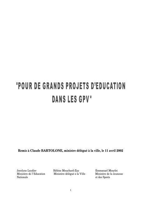 Pour de grands projets d'éducation dans les grands projets de ville ...