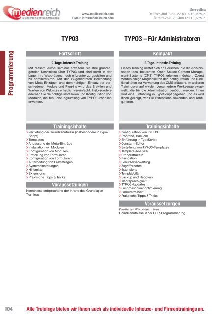 medienreich Computertrainings - Trainingsprogramm 2010 und 2011