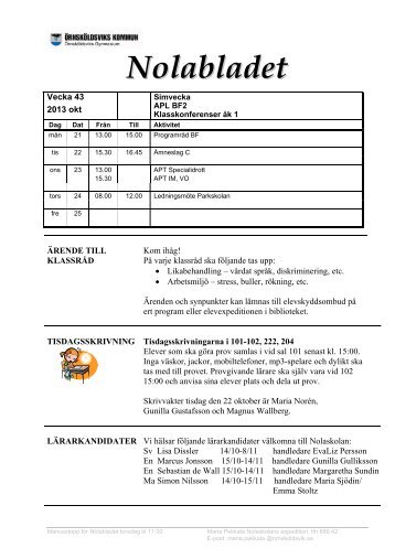 Nolabladet nr 10, vecka 43-44 - Nolaskolan