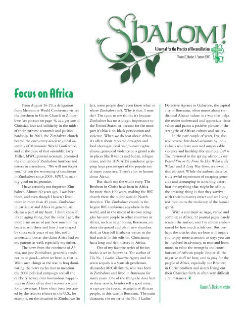 Summer 2007 - Focus on Africa - Brethren in Christ Church