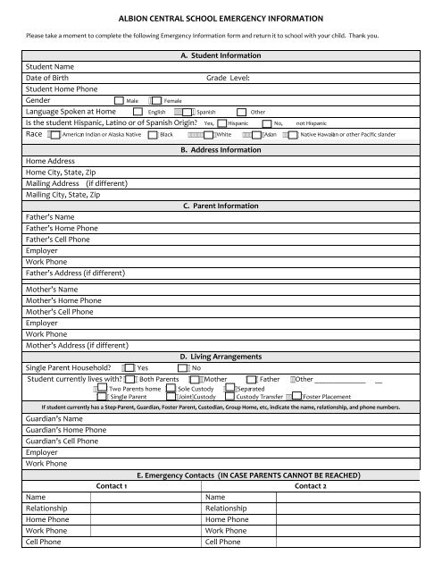 Emergency Medical Fillable Form (pdf) - Albion Central School District