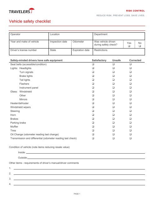 Vehicle Safety Checklist - Travelers Insurance