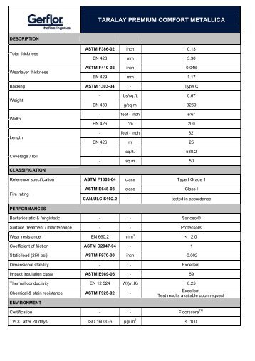 Taralay Premium Comfort North America Tech Spec - Gerflor USA
