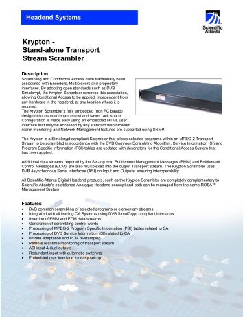 Data Sheet - KRYPTON - Stand-alone Transport Stream Scrambler