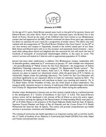 January at LVPEI - LV Prasad Eye Institute