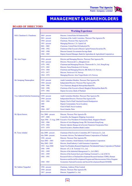 management & shareholders - Thoresen Thai Agencies PCL