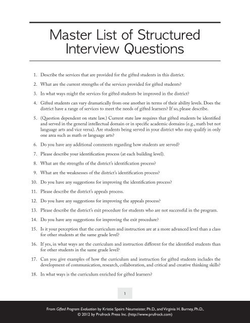 structured interview questions research