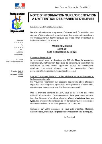 lettre aux parents _note information orientation lp