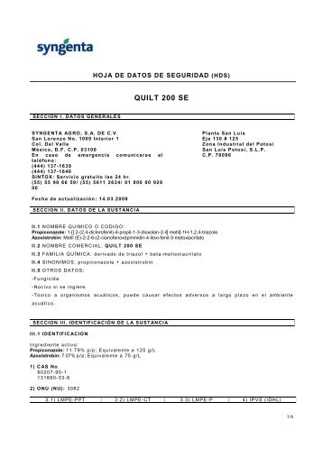 SYNGENTA MSDS QUILT 200 SE