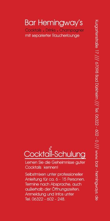 Bar Hemingway's Cocktail-Schulung - Leininger Hof