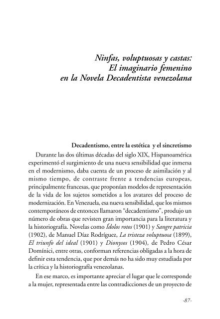 Ninfas, voluptuosas y castas: El imaginario femenino en la Novela ...