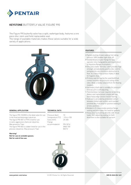 The Figure 990 butterfly valve has a split, wafertype body, features a ...