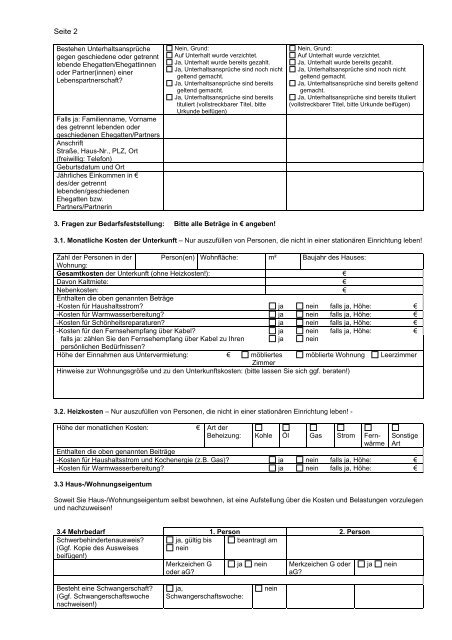 Antrag Auf Leistung Der Grundsicherung Im Alter Und Bei Erwerbsminderung Seite 2Bestehen Unterhalt