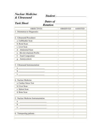 Nuclear Medicine & Ultrasound Task Sheet Dates of Rotation