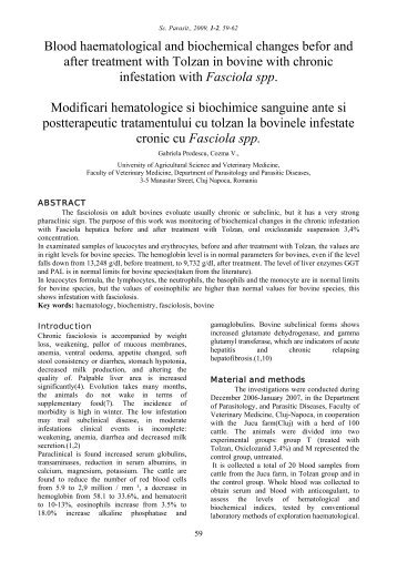 Blood haematological and biochemical changes befor and after ...