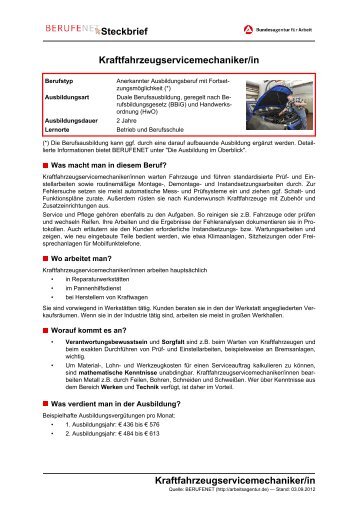 Kraftfahrzeugservicemechaniker/in Steckbrief - Planet Beruf.de