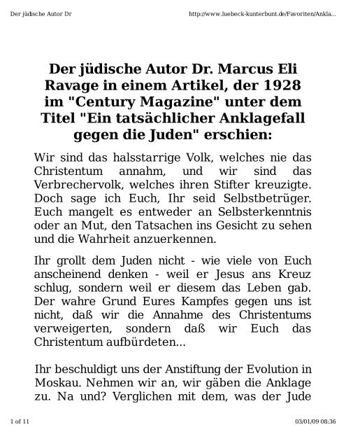 Der jÃ¼dische Autor Dr. Marcus Eli Ravage in einem ... - Uploadarea.de