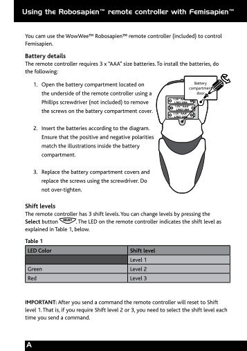 A Using the Robosapienâ¢ remote controller with ... - WowWee