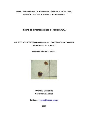 cultivo del rotÃ­fero brachionus sp. y copepodos nativos en ... - Imarpe