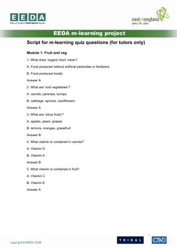 Script for m-learning quiz questions (for tutors only)