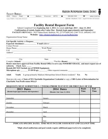 Facility Rental Request Form - Madison Metropolitan School District