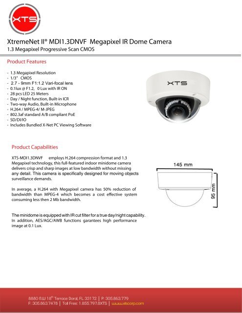 XtremeNet II® MDI1.3DNVF Megapixel IR Dome Camera - XTS Corp