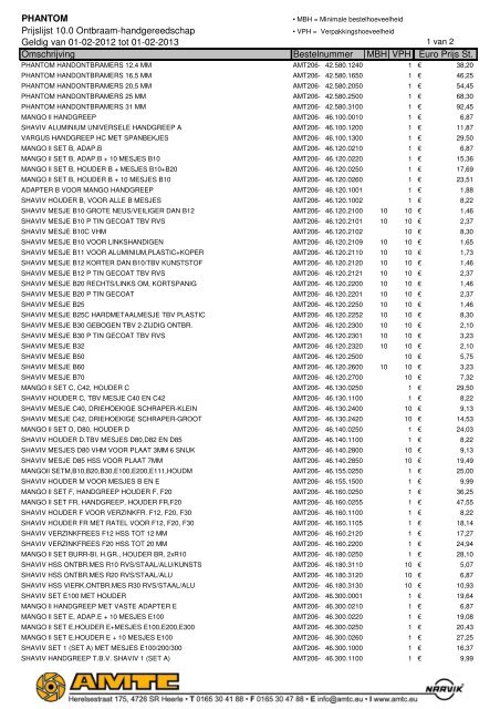 PHANTOM Prijslijst 10.0 Ontbraam-handgereedschap ... - A.M.T.C.