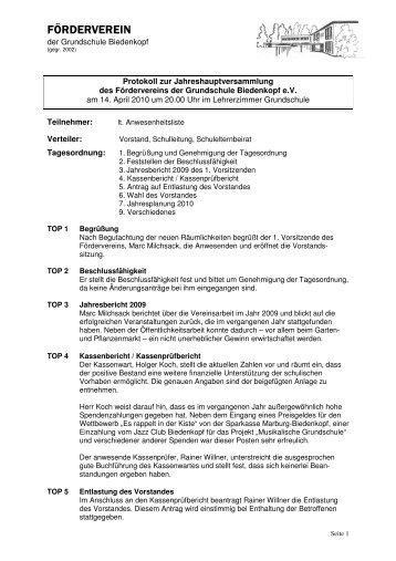 Protokoll JHV 13.04.10 - Grundschule Biedenkopf