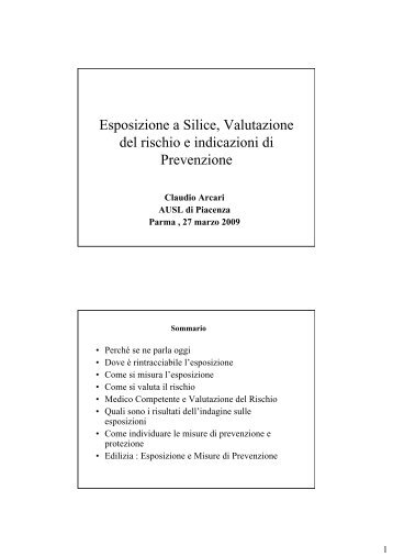 Esposizione a Silice, Valutazione del rischio e indicazioni di ... - Aicod