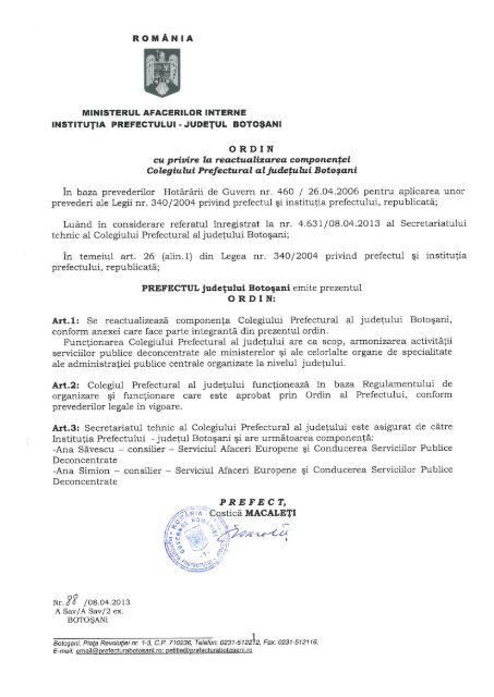 romÃ¢nia ministerul afacerilor interne instituÅ£ia prefectului- judeÅ£ul ...